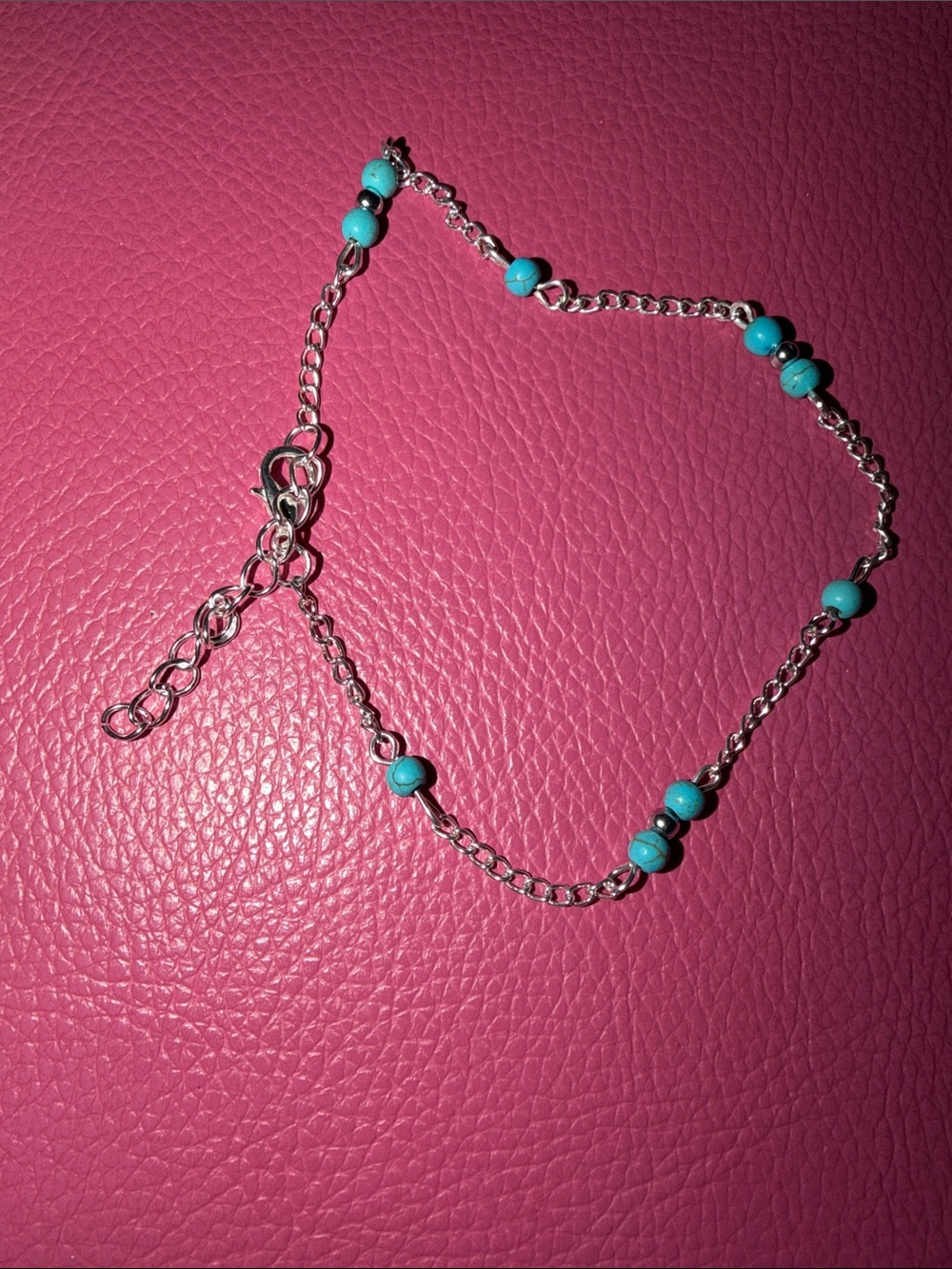 Turquoise Bead Silver Chain Anklet (NEW)